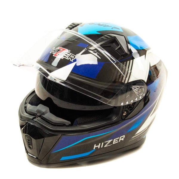 Шлем мото интеграл HIZER J5320 #1 (XL)  black/blue (2 визора)